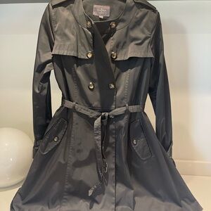 Cole Haan women’s black belted trench coat rain coat Large
